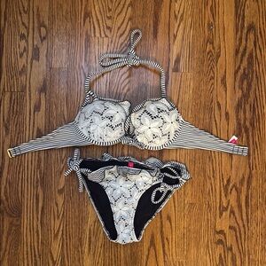 Striped Black and White Bikini Set